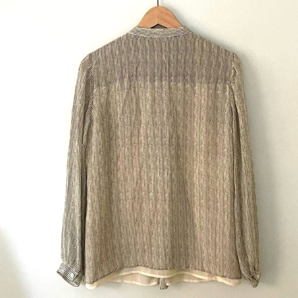 Tory Burch 100% Silk Ruffle Stitch Print Pinstripe Blouse - Picture 4 of 12